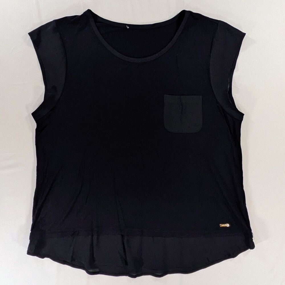 Calvin Klein Women's Black Blouse Size L Shoulder Pads Corporate Chic